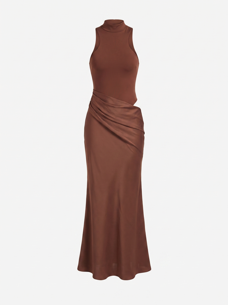 Hester Mock Neck Fitted Maxi Dress