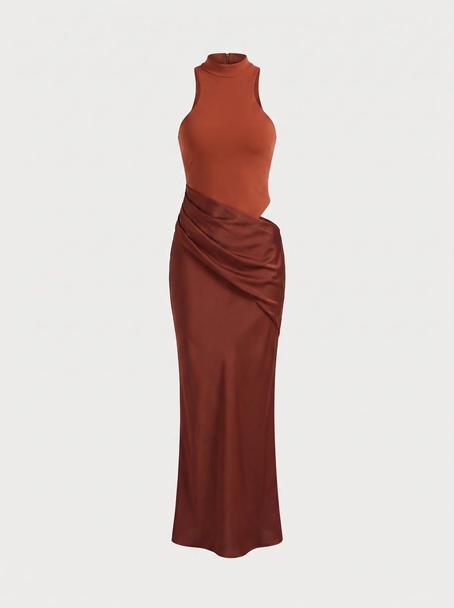 Hester Mock Neck Fitted Maxi Dress