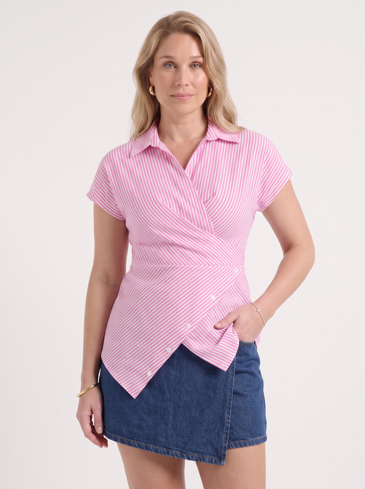 Maisie Striped Wrap Blouse with Buttons