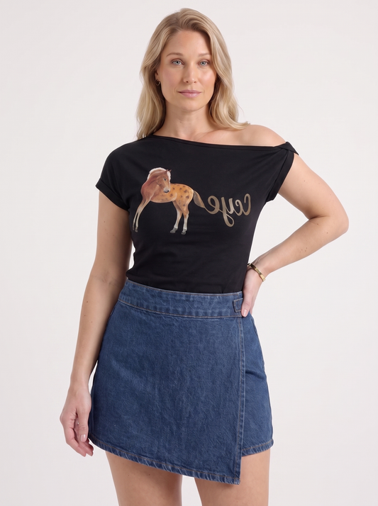 Alina Printed Off Shoulder Short Sleeve Top