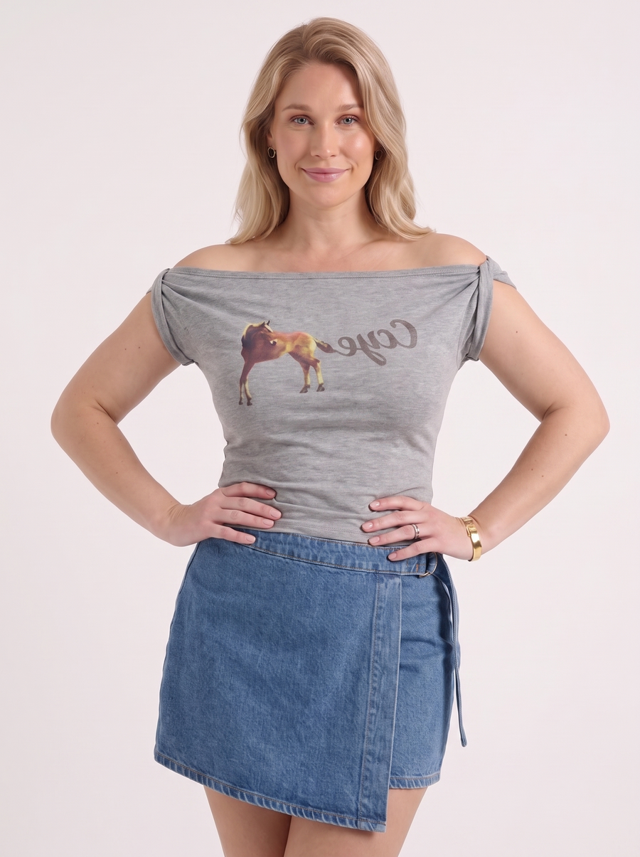 Alina Printed Off Shoulder Short Sleeve Top