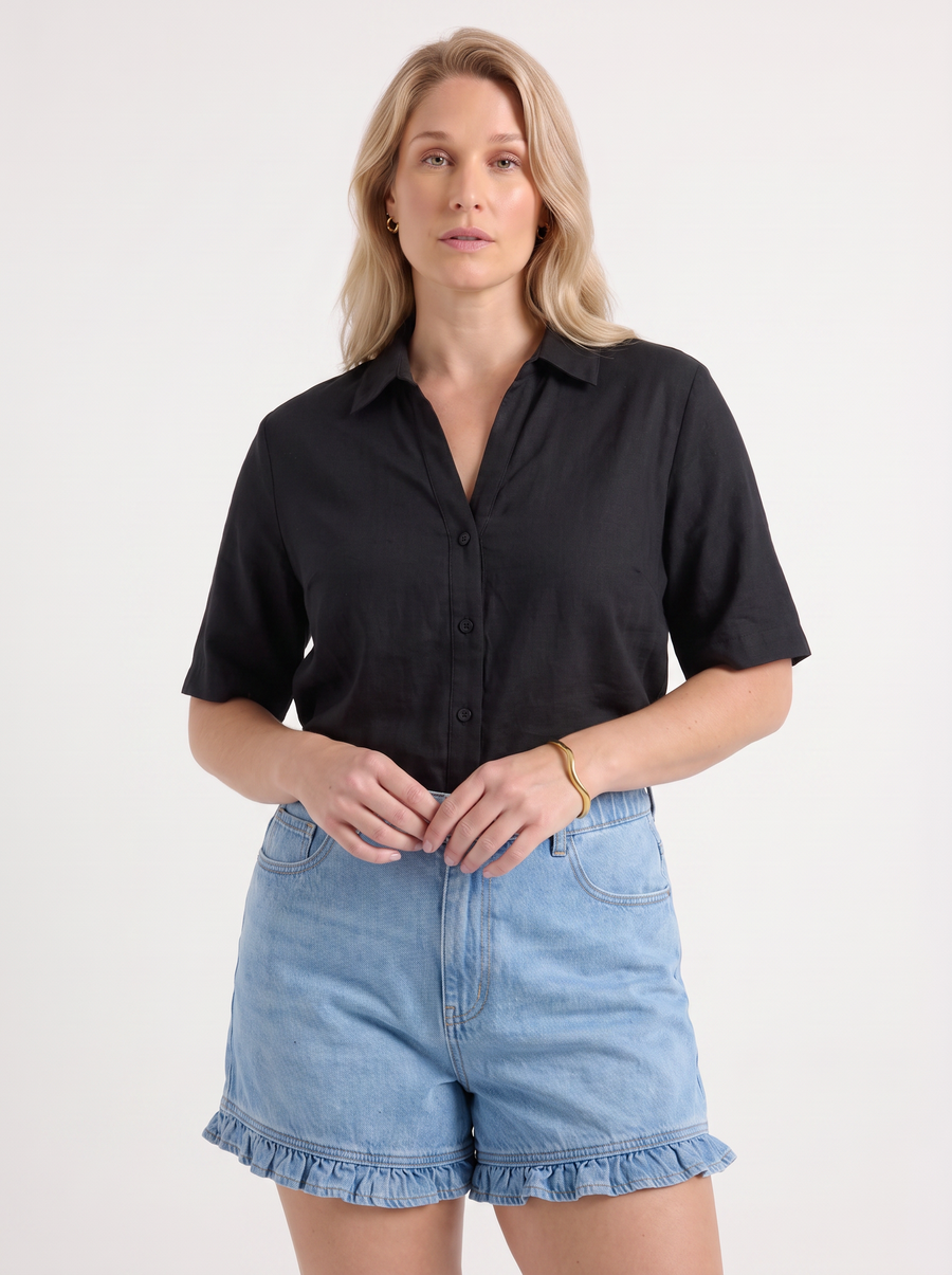 Angelie Lapel Collar Short Sleeve Blouse
