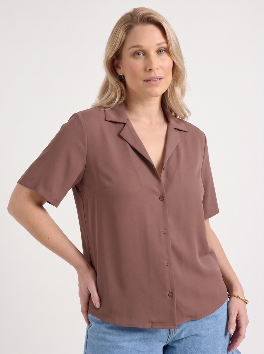 Angelie Lapel Collar Short Sleeve Blouse