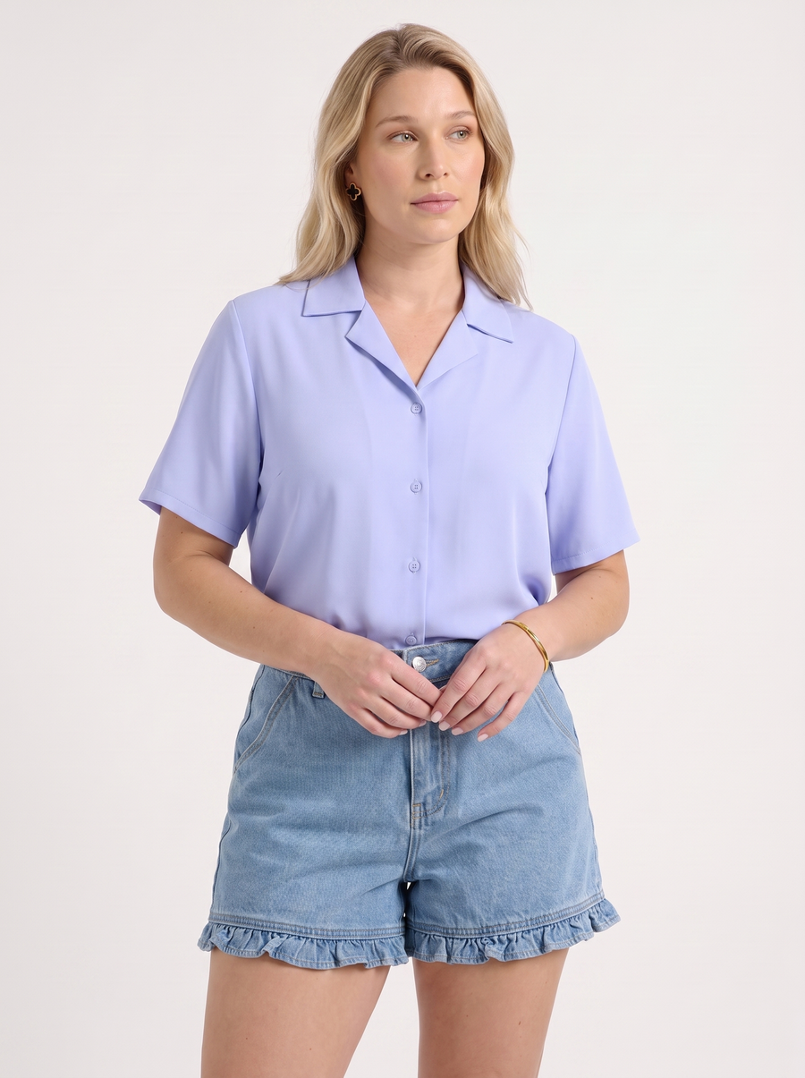 Angelie Lapel Collar Short Sleeve Blouse