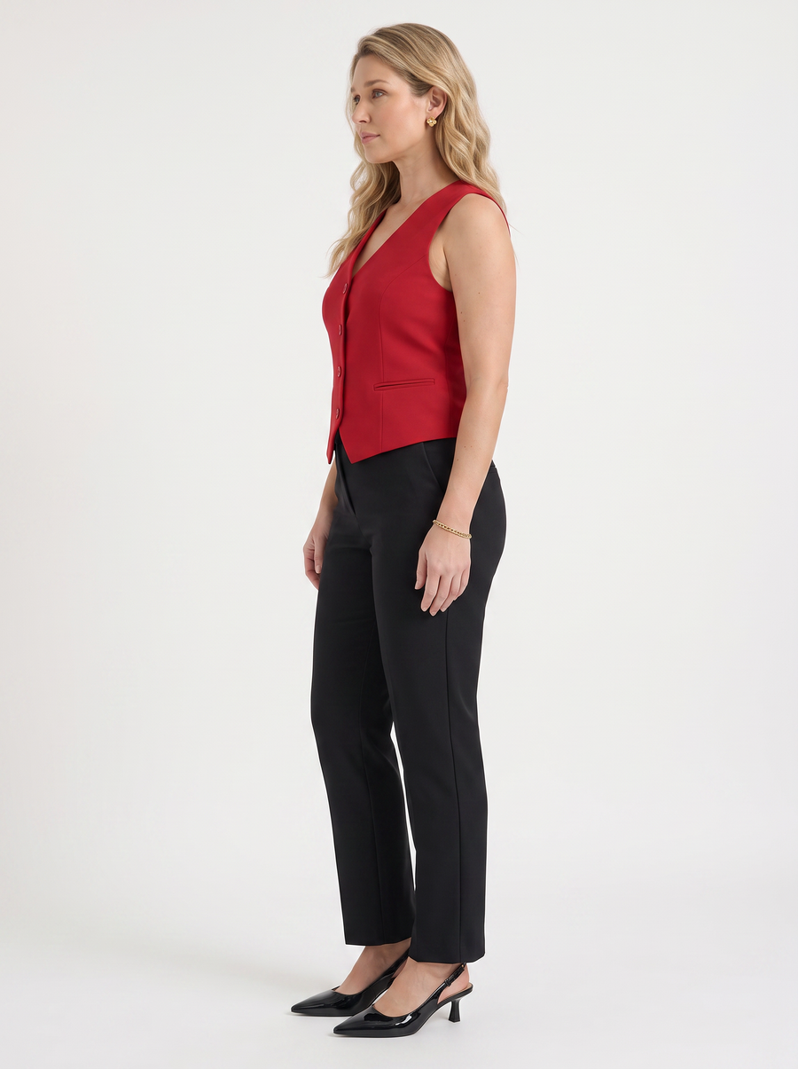 Cora V Neck Button Front Vest with Pockets