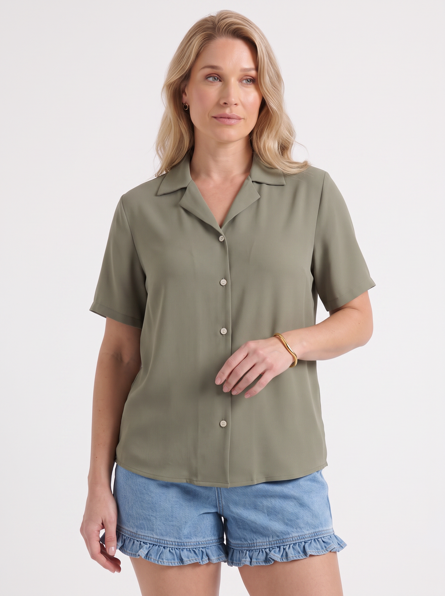 Angelie Lapel Collar Short Sleeve Blouse