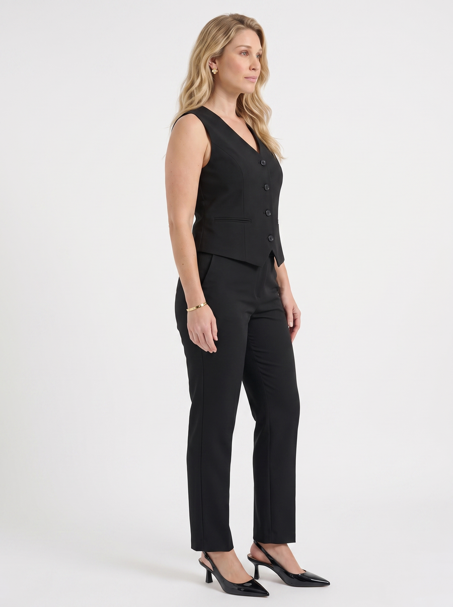 Cora V Neck Button Front Vest with Pockets