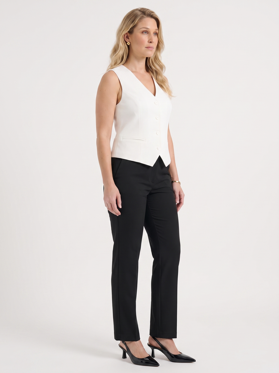 Cora V Neck Button Front Vest with Pockets