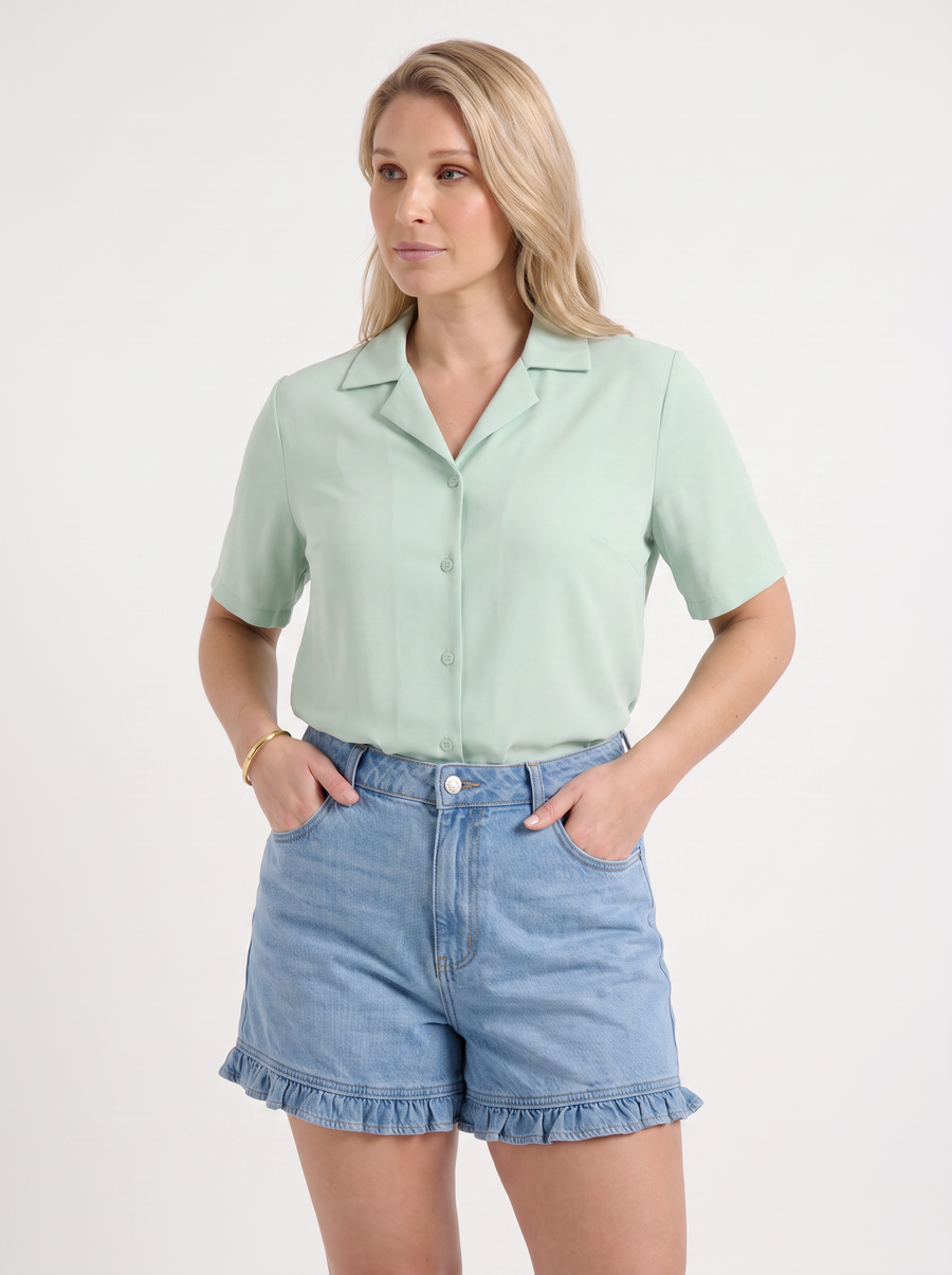 Angelie Lapel Collar Short Sleeve Blouse