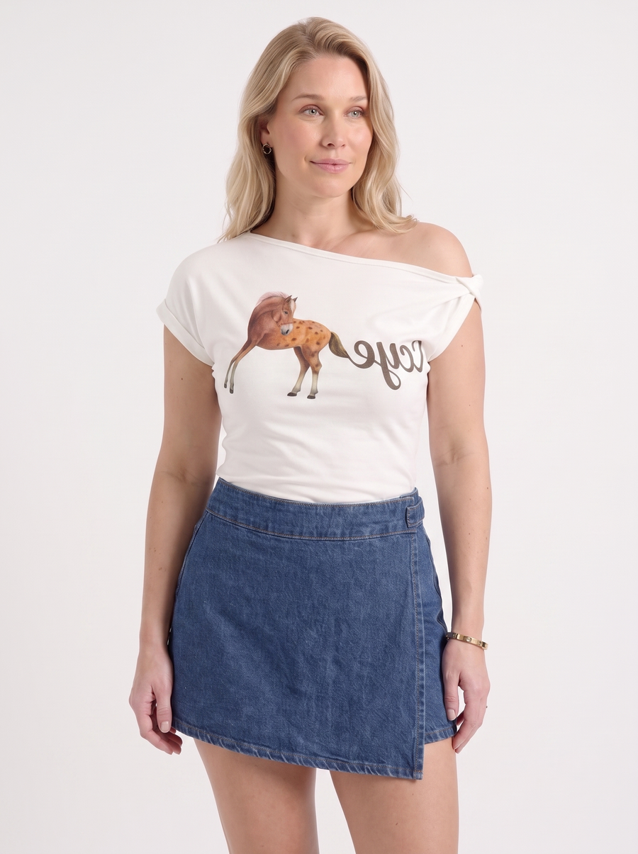 Alina Printed Off Shoulder Short Sleeve Top