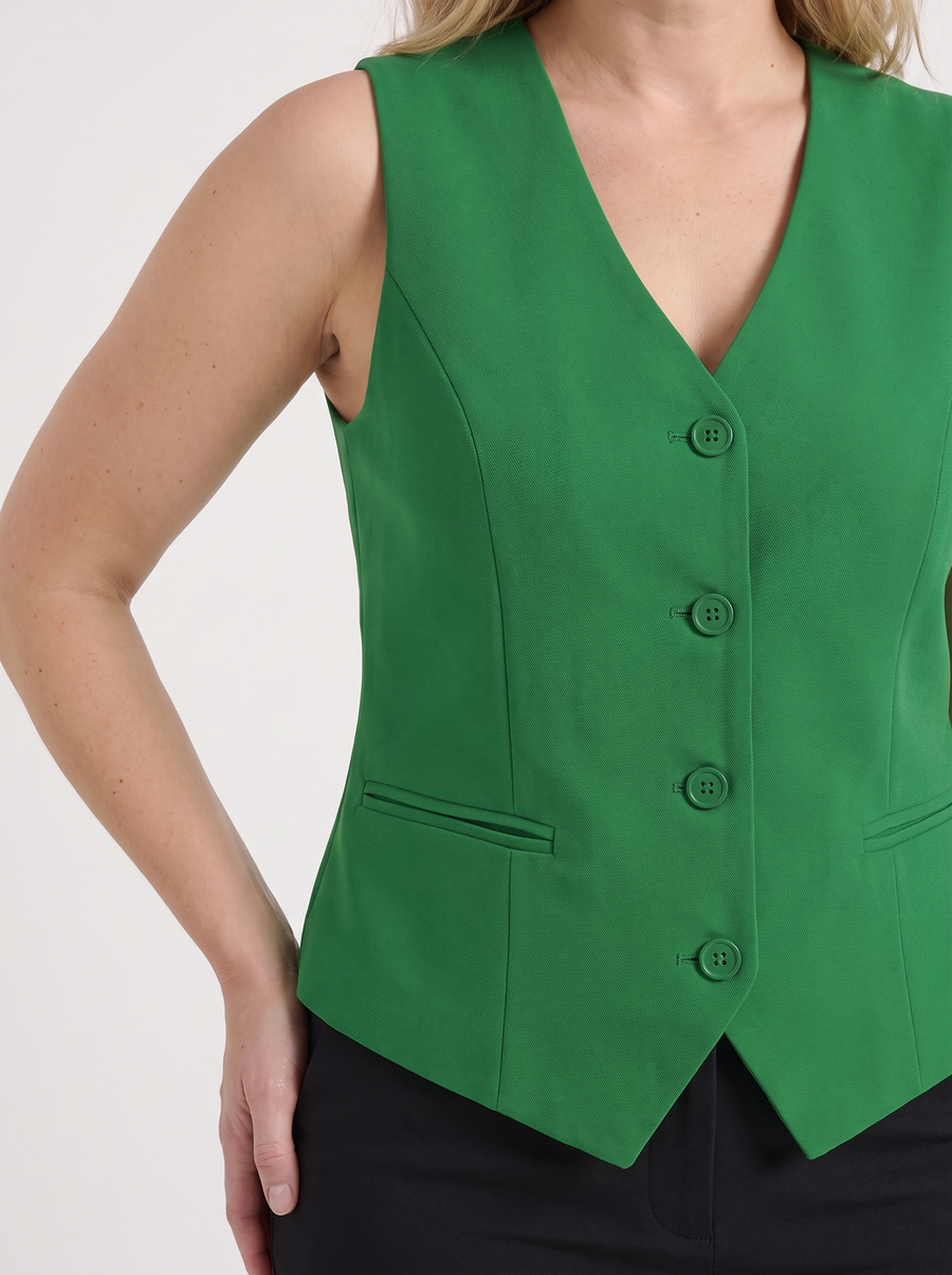 Cora V Neck Button Front Vest with Pockets