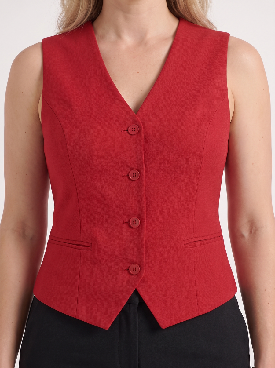 Cora V Neck Button Front Vest with Pockets