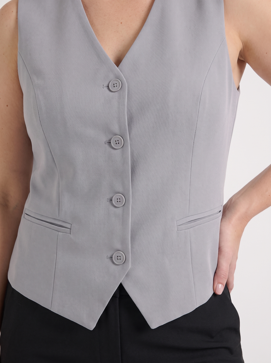 Cora V Neck Button Front Vest with Pockets