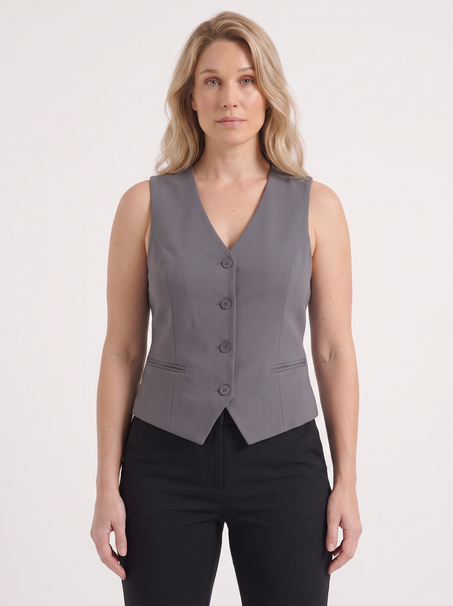 Cora V Neck Button Front Vest with Pockets