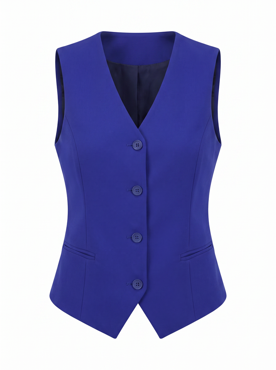 Cora V Neck Button Front Vest with Pockets