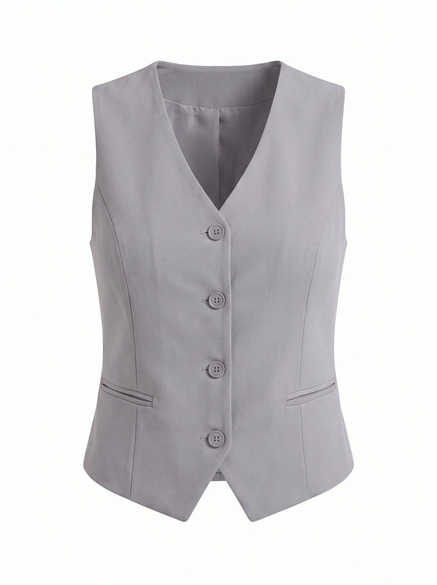 Cora V Neck Button Front Vest with Pockets