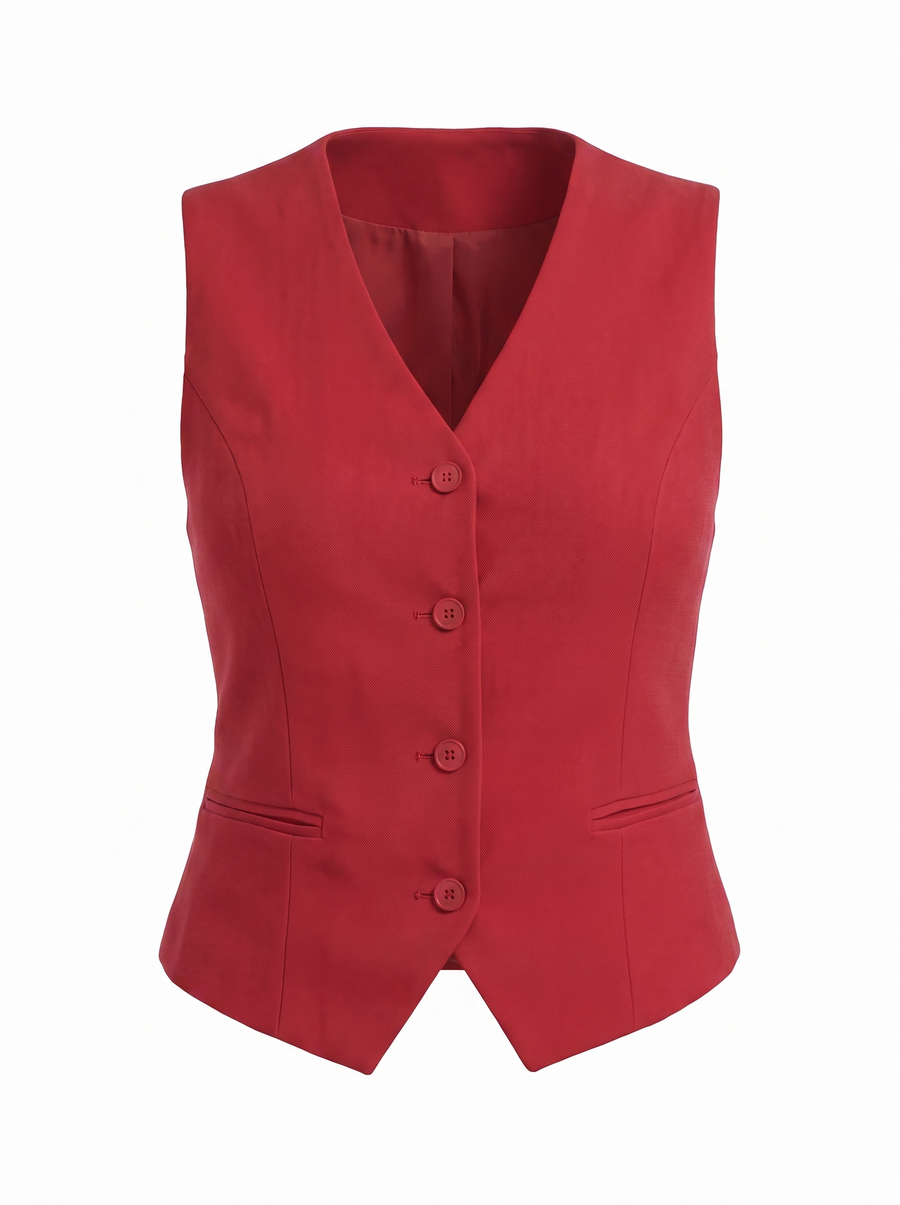 Cora V Neck Button Front Vest with Pockets