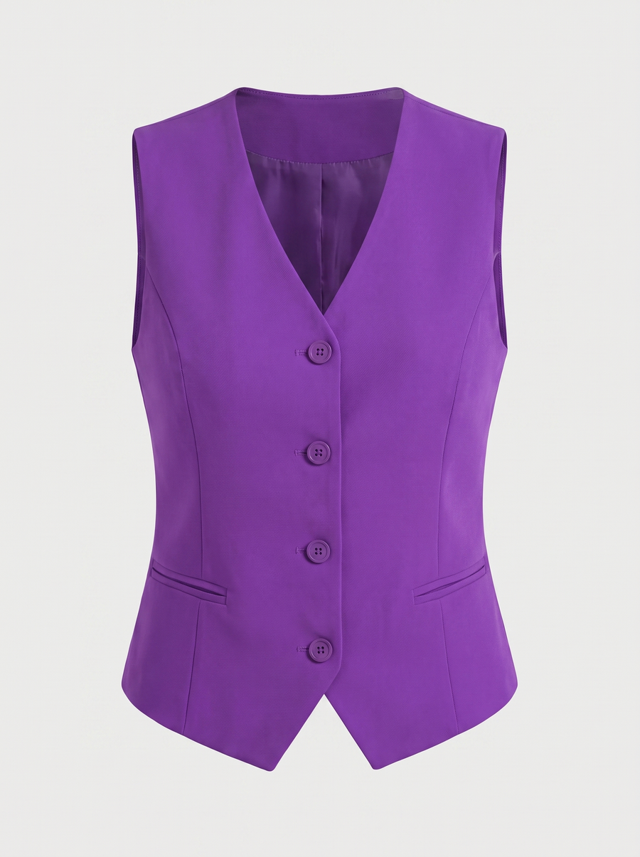 Cora V Neck Button Front Vest with Pockets