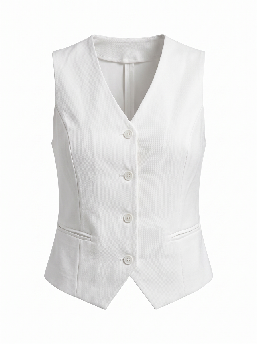 Cora V Neck Button Front Vest with Pockets