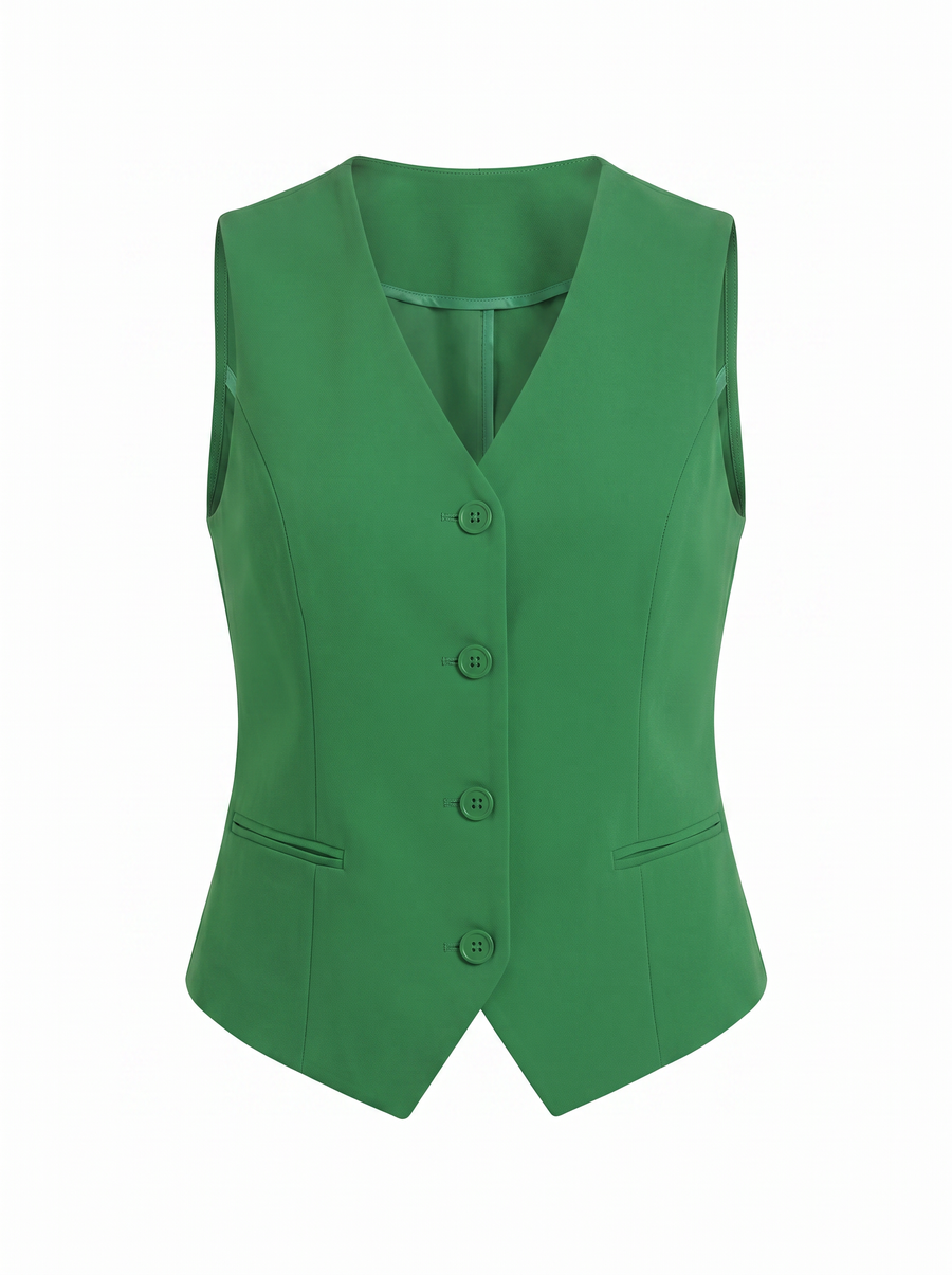 Cora V Neck Button Front Vest with Pockets