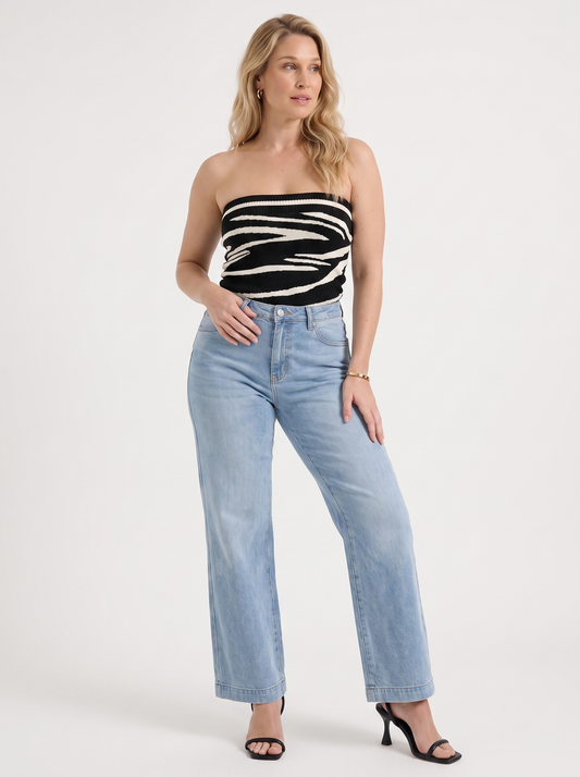 Rue Printed Ribbed Edge Bandeau Top