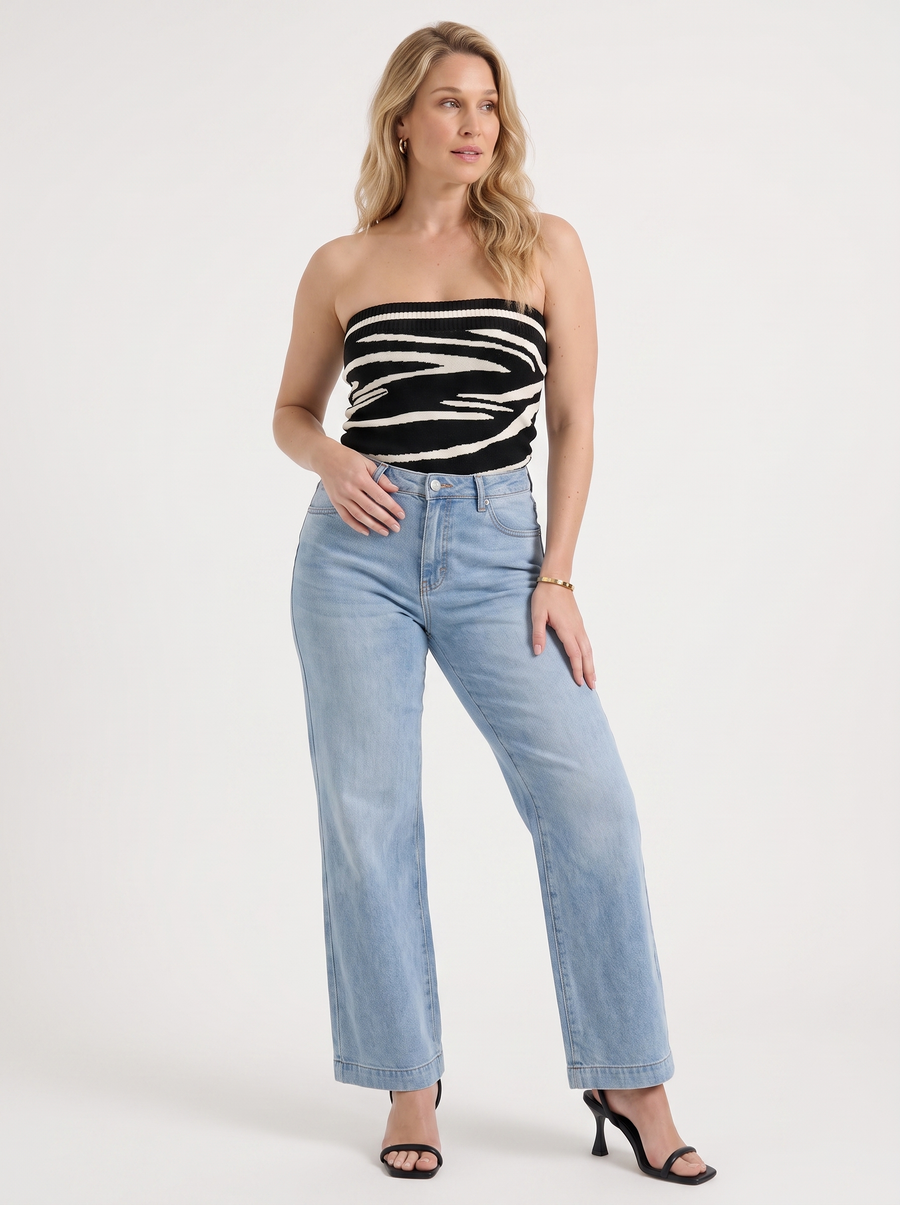 Rue Printed Ribbed Edge Bandeau Top