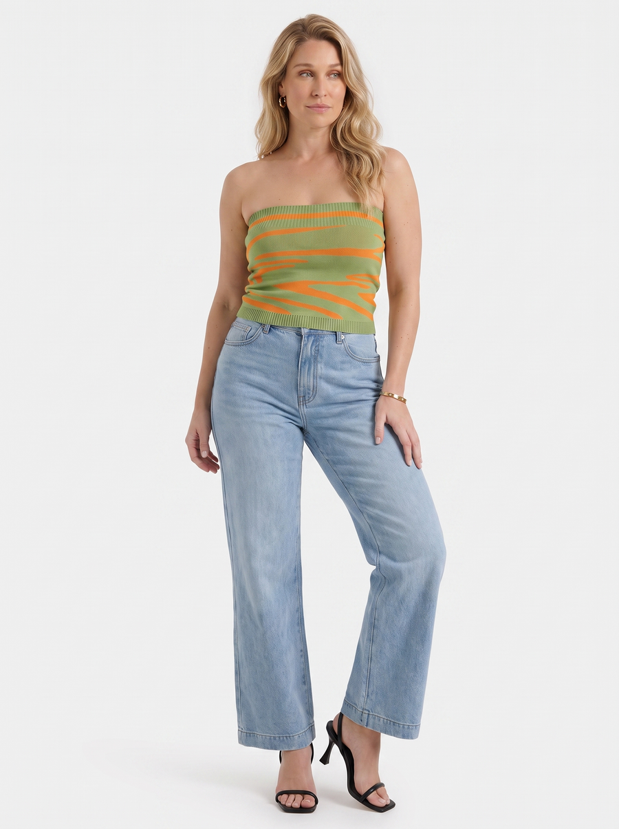 Rue Printed Ribbed Edge Bandeau Top