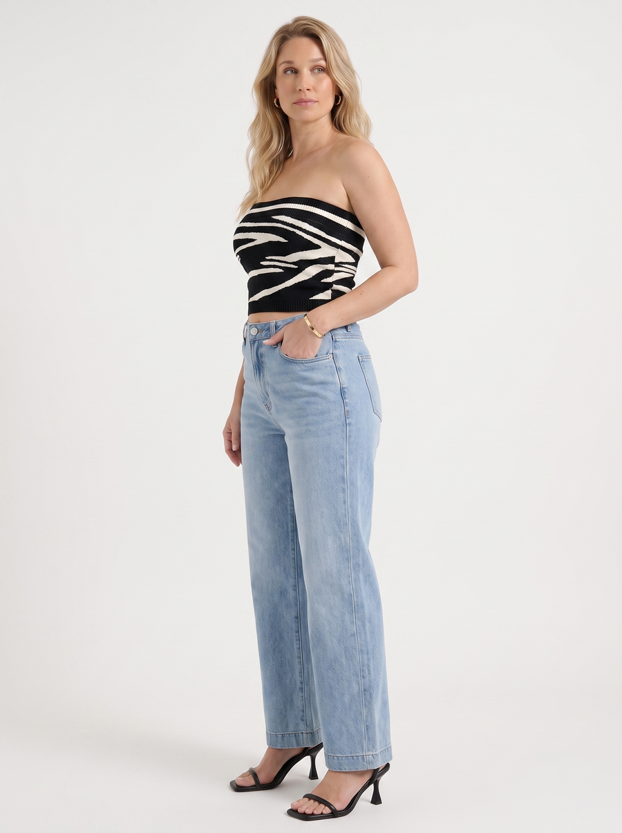 Rue Printed Ribbed Edge Bandeau Top