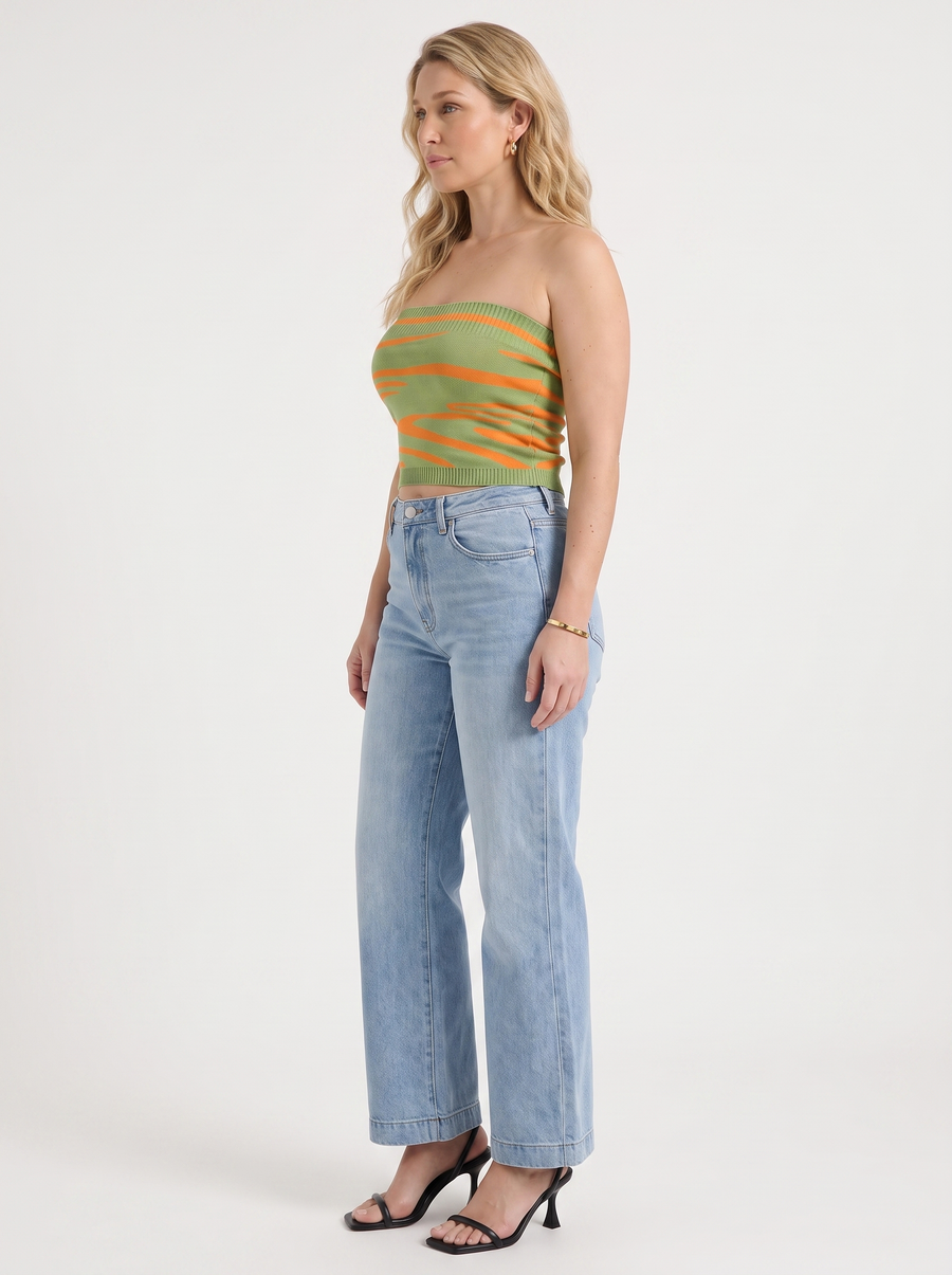 Rue Printed Ribbed Edge Bandeau Top