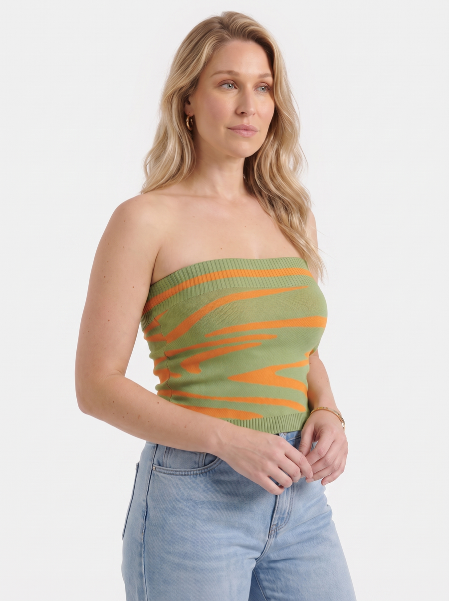 Rue Printed Ribbed Edge Bandeau Top