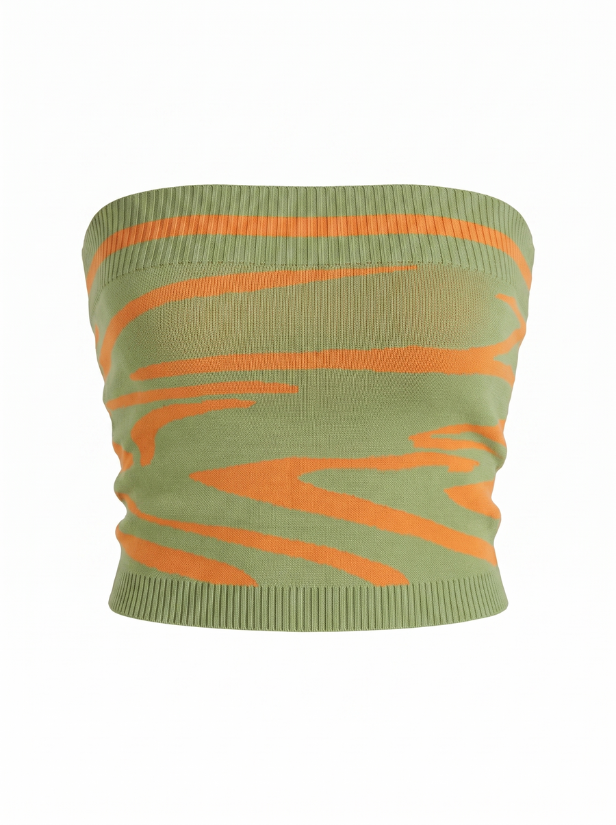 Rue Printed Ribbed Edge Bandeau Top