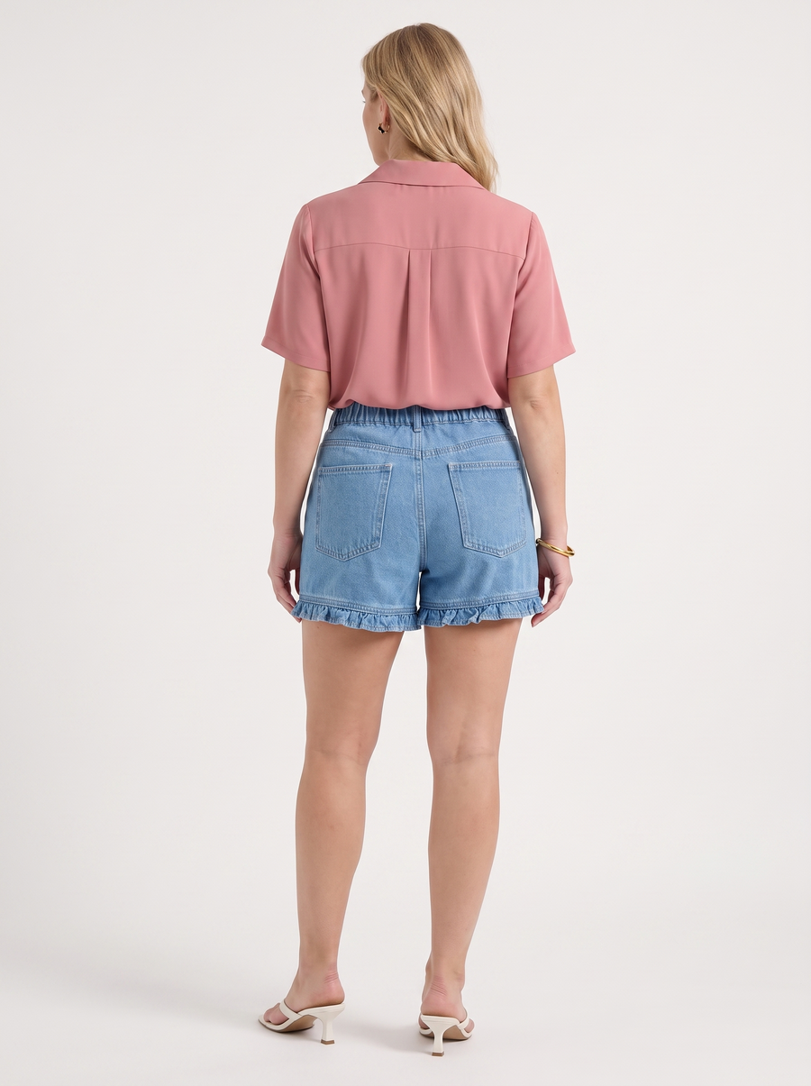 Angelie Lapel Collar Short Sleeve Blouse