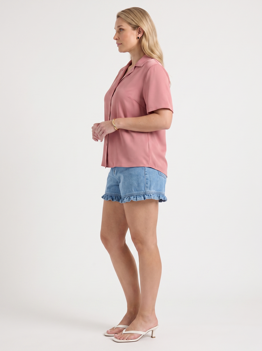 Angelie Lapel Collar Short Sleeve Blouse