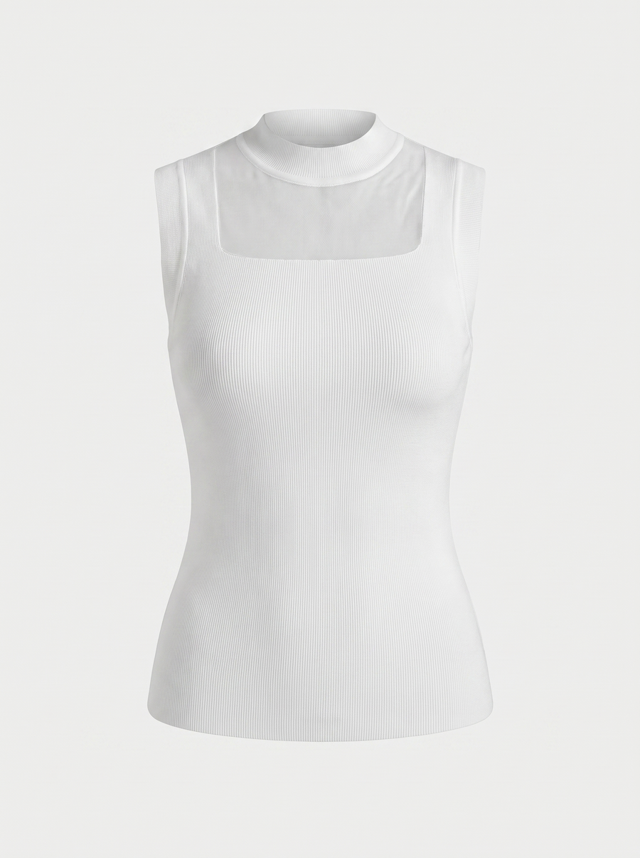Gemma Mesh Panel Ribbed Top