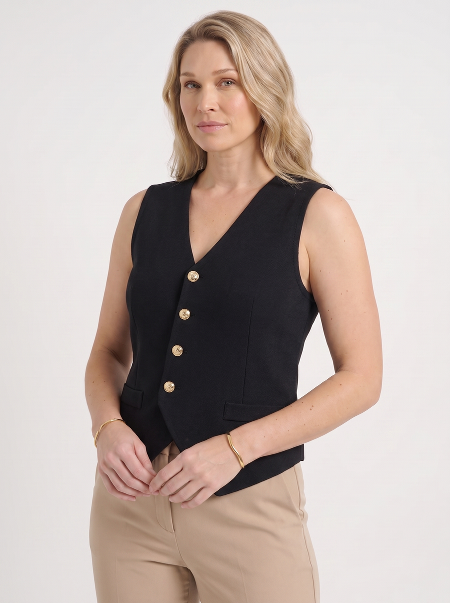Misty Gold Button V Neck Vest