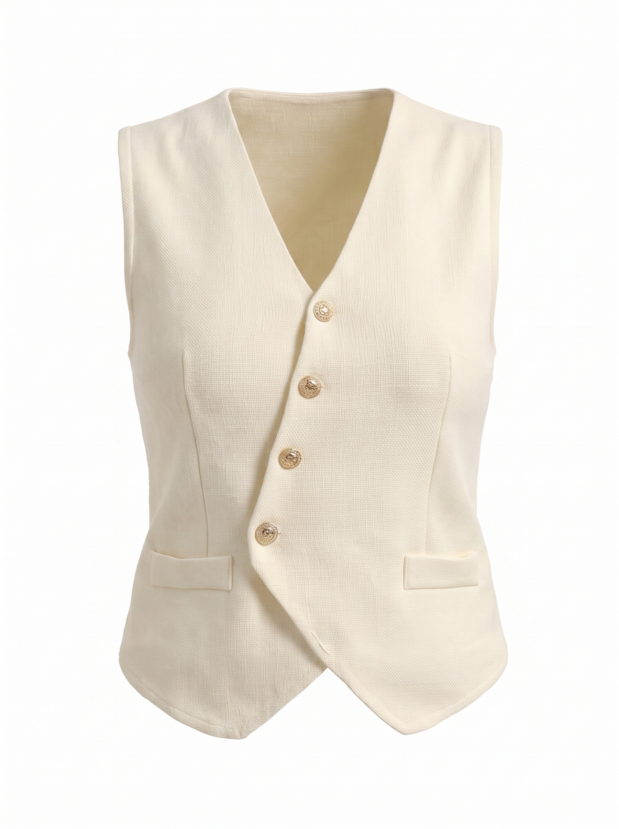 Misty Gold Button V Neck Vest