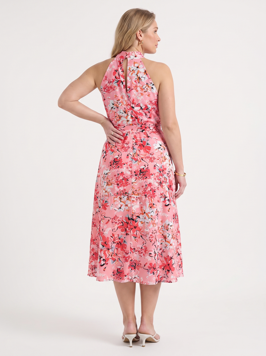 Brit Floral Stand Collar Sleeveless Midi Dress