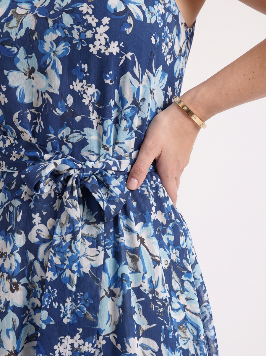 Brit Floral Stand Collar Sleeveless Midi Dress