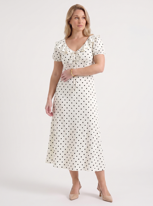 Mavis Polka Dot Ruffle Collar Midi Dress