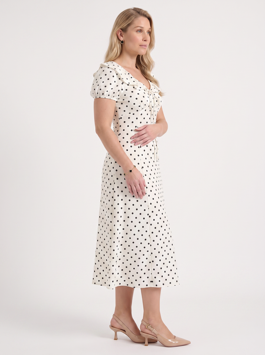 Mavis Polka Dot Ruffle Collar Midi Dress