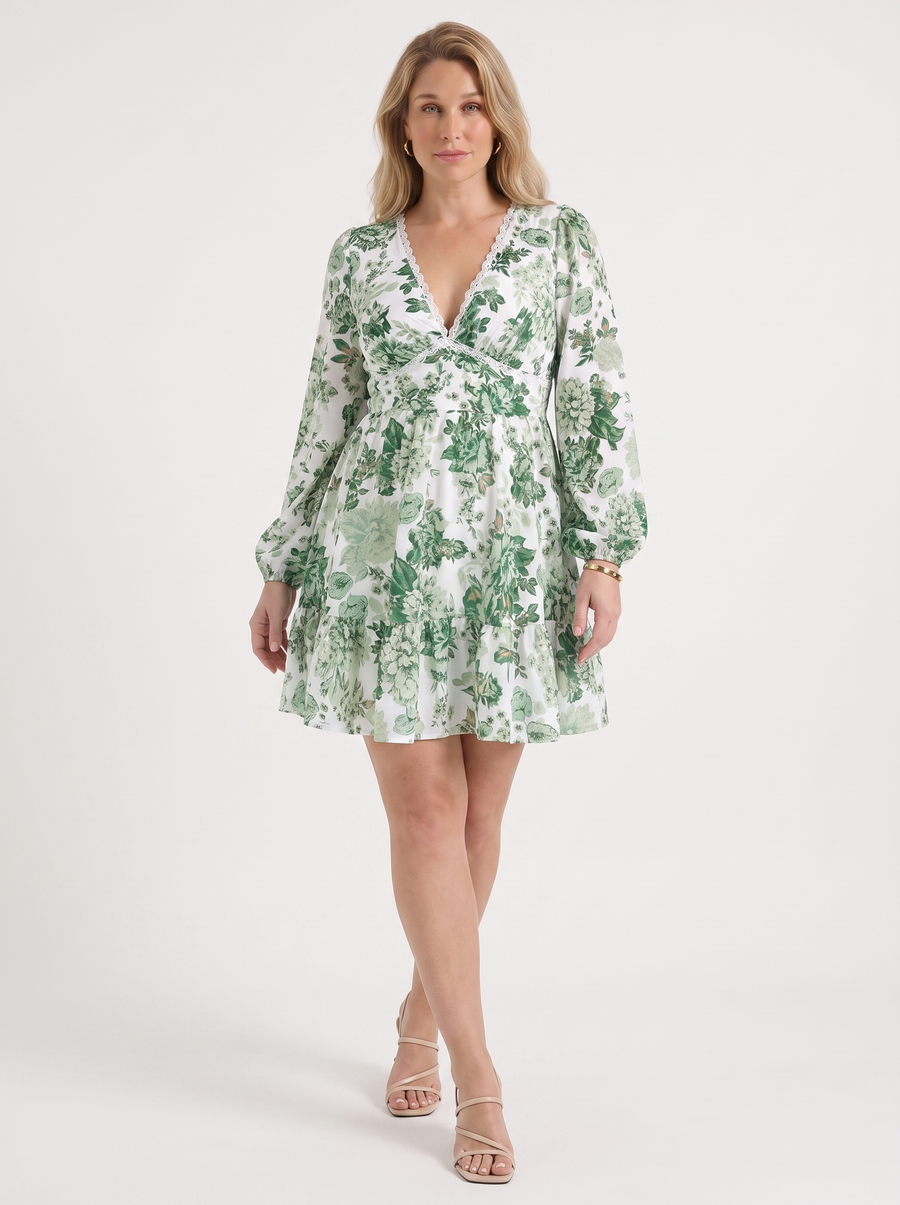 Kai Floral Balloon Sleeve Mini Dress