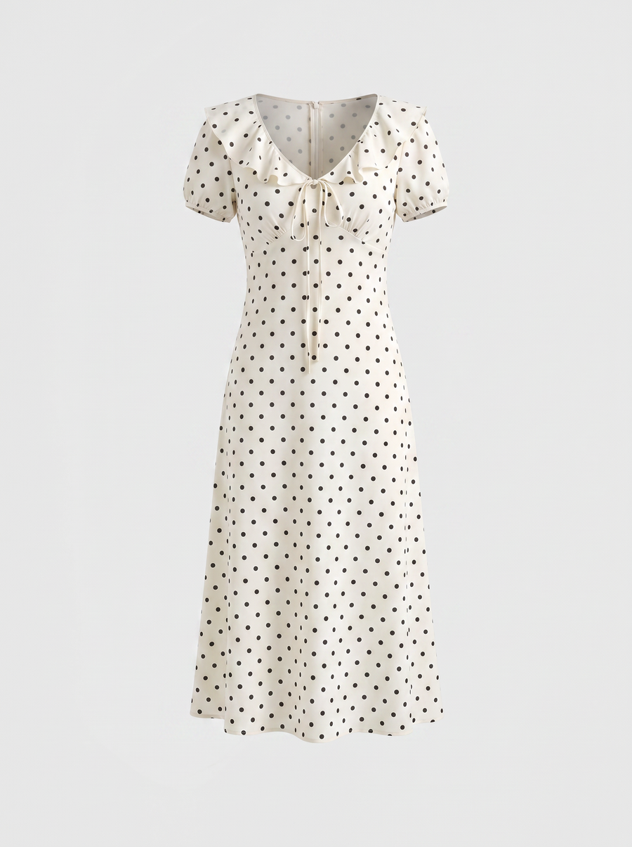 Mavis Polka Dot Ruffle Collar Midi Dress
