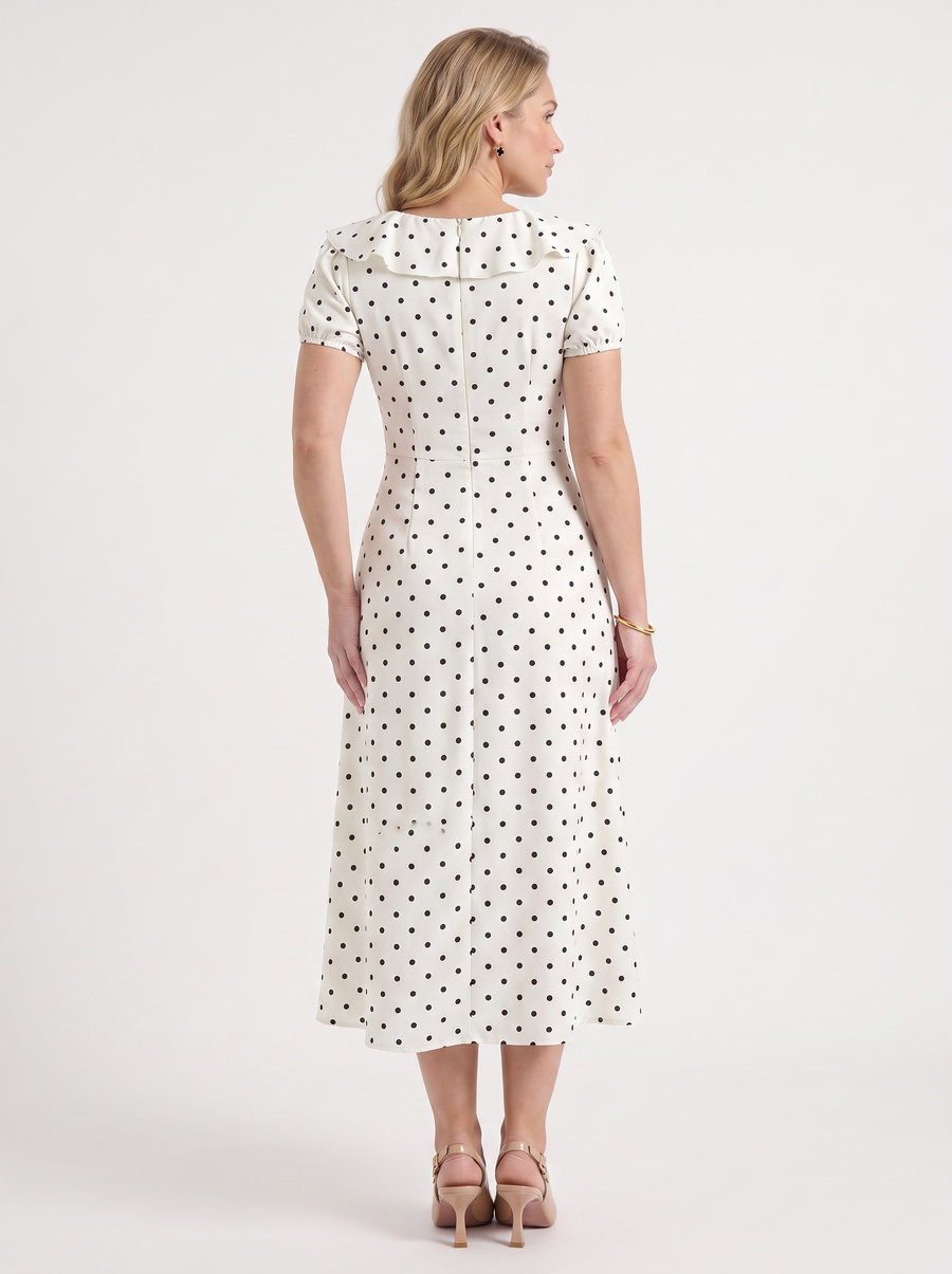 Mavis Polka Dot Ruffle Collar Midi Dress