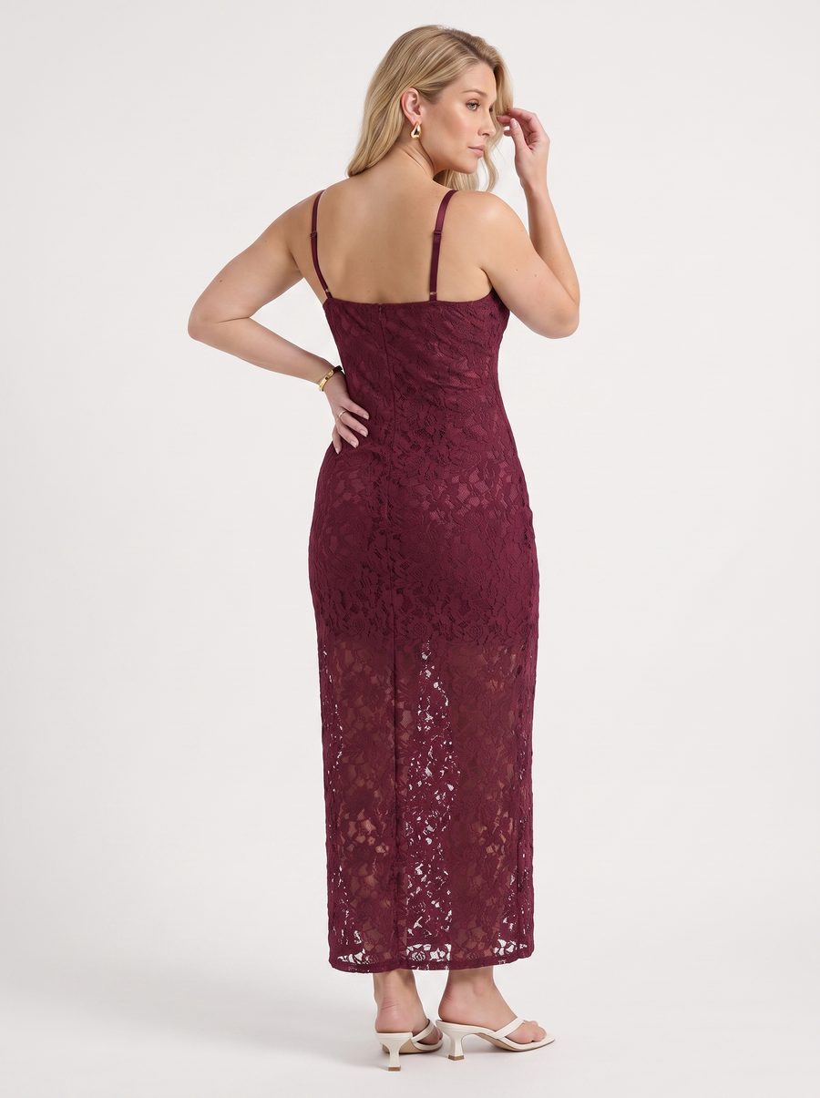Fauna Corset Style Sheer Lace Hem Maxi Dress