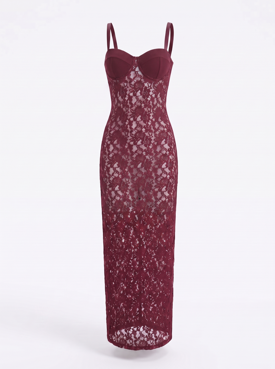 Fauna Corset Style Sheer Lace Hem Maxi Dress
