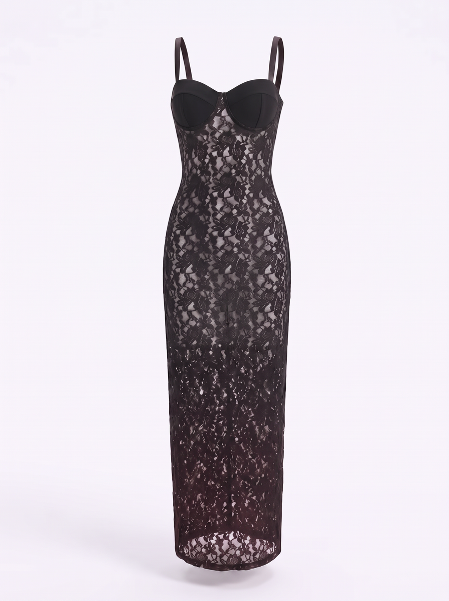 Fauna Corset Style Sheer Lace Hem Maxi Dress