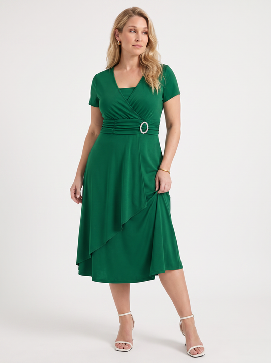 Arden Buckle Wrap Jersey Midi Dress