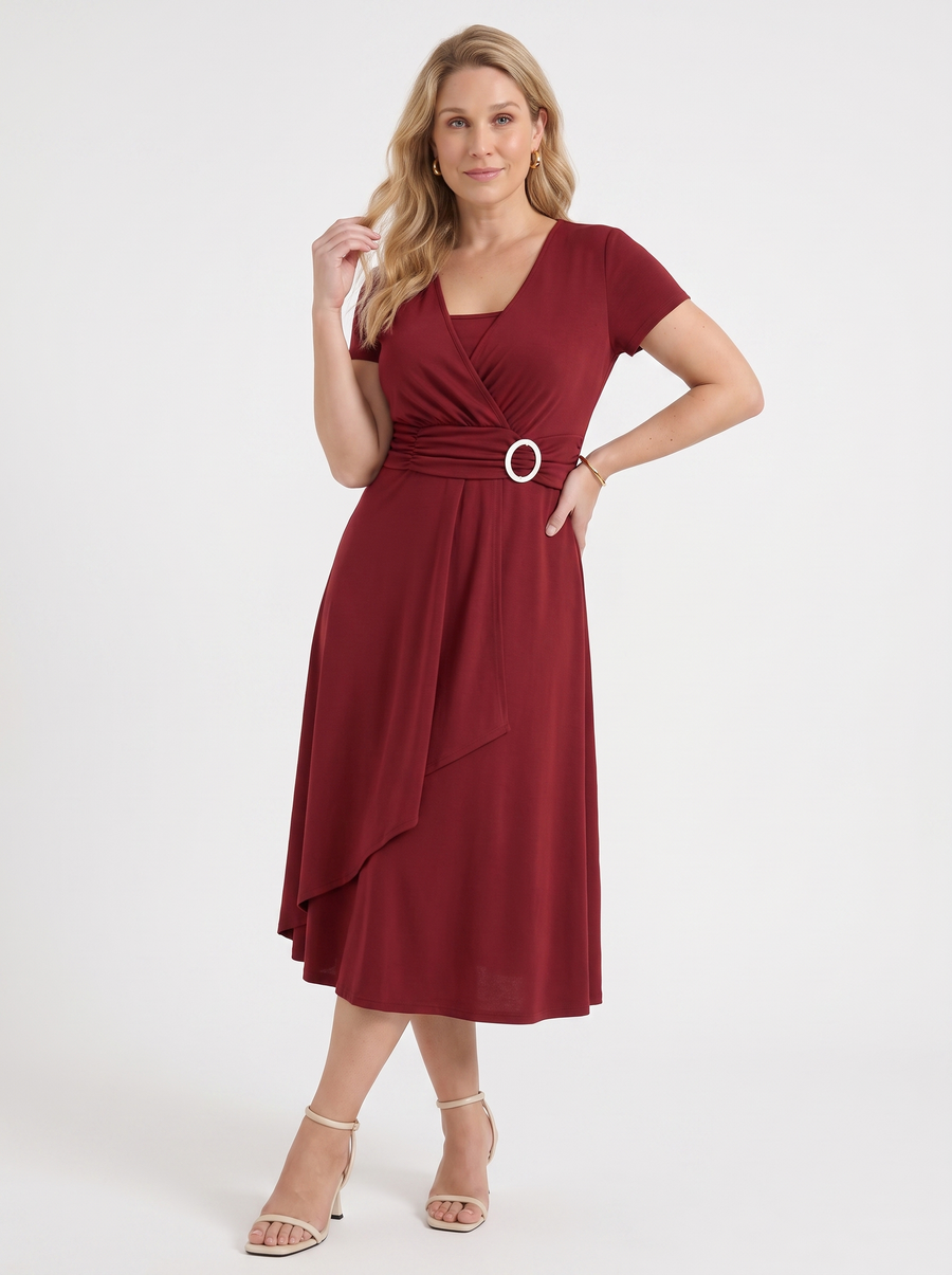 Arden Buckle Wrap Jersey Midi Dress