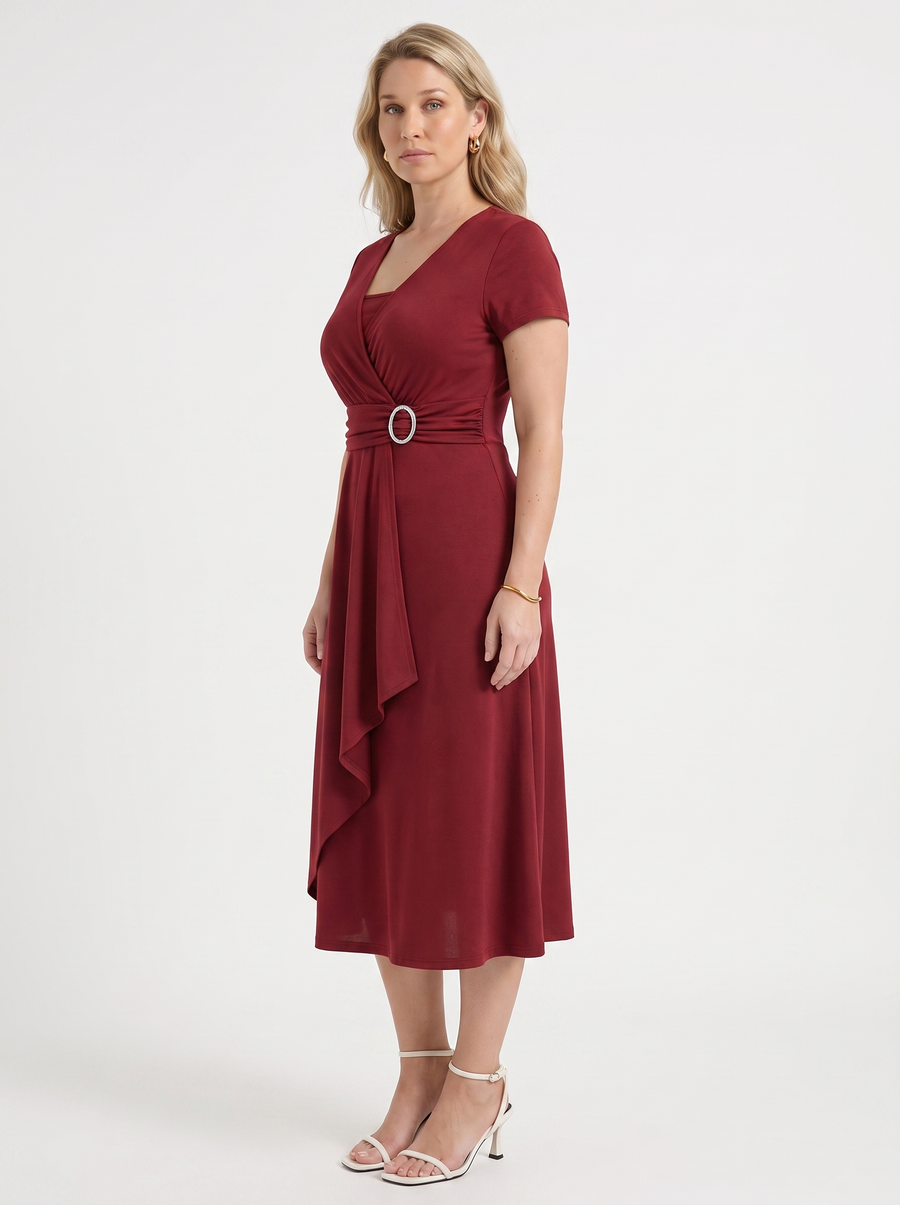 Arden Buckle Wrap Jersey Midi Dress