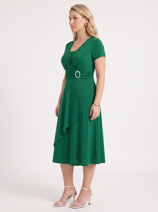 Arden Buckle Wrap Jersey Midi Dress